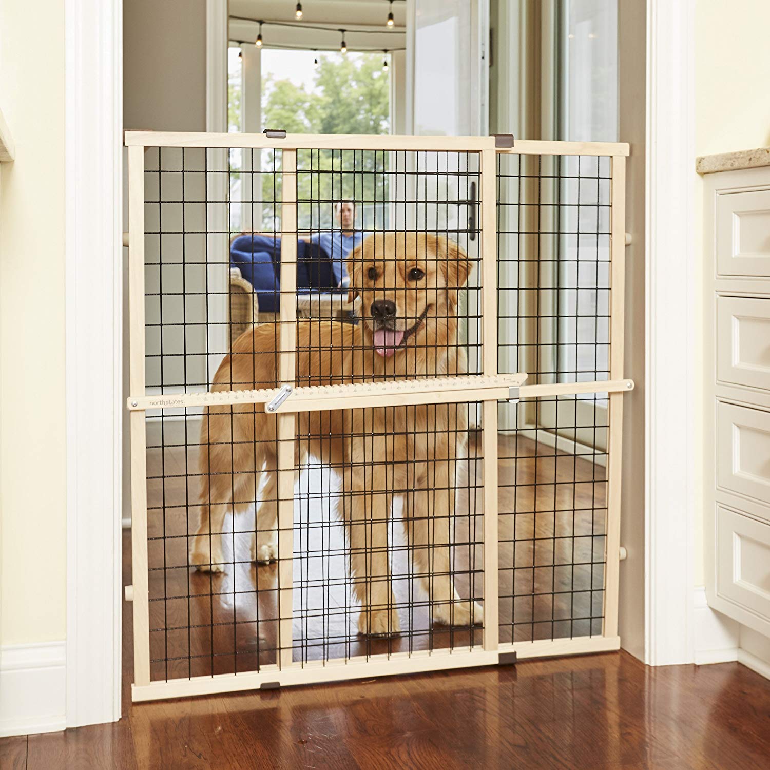 Pressure Mount North States MyPet 37 Tall & 48 Wide Wire Mesh Gate: Simply Expand and Lock in Place Fits 29.5-48 Wide 37 Tall, Sustainable Hardwood 